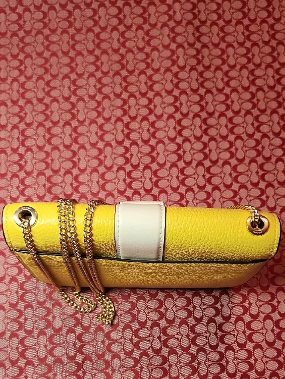 Coach Yellow and White Leather Crossbody with Gold Chain